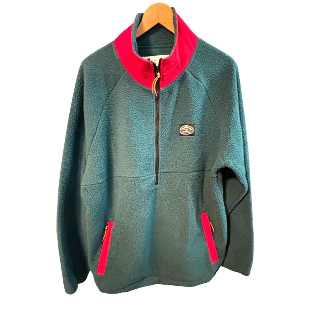 Poler NWT Mens Half-Zip Fleece Pullover Jacket Teal Red Sz Small